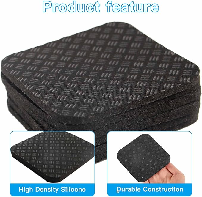 Non-Slip Treadmill Mat Pads, 4x4 Inch High Density Silicone Exercise Equipment Mat - Double-Sided Anti Vibration Pad for Treadmill, Walking Pad, Exercise Bike, Floor Protection
