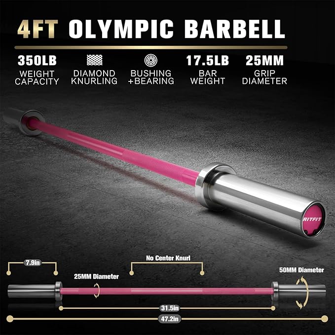 RITFIT Olympic Barbell 4ft/6ft - 2 Inch Weight Bar for Strength Training, Weightlifting, Squat, Deadlift, Bench Press, Curl, Overhead Press - 350lbs/500lbs Capacity