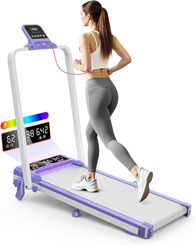 Folding Walking Pad with 15% Incline/RGB Light/Dual Screen Display, 3.5HP Treadmills for Home, Portable Walking Pad Treadmill with Handle Bar and 4 Adjustable Incline, 350lbs Capacity, Smart App