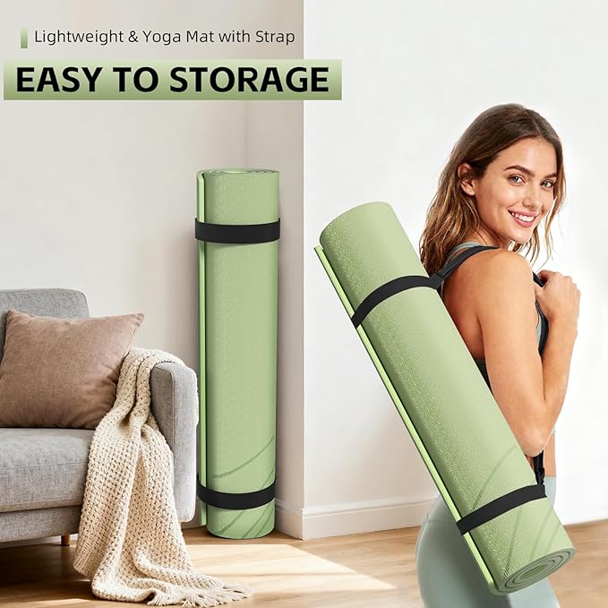 Large Yoga Mat Thick, 76"x32"x0.31"Wide POE Exercise Mat with Non-Slip Surface & Carry Strap, Anti-Tear Workout Mat for Yoga, Pilates, Fitness