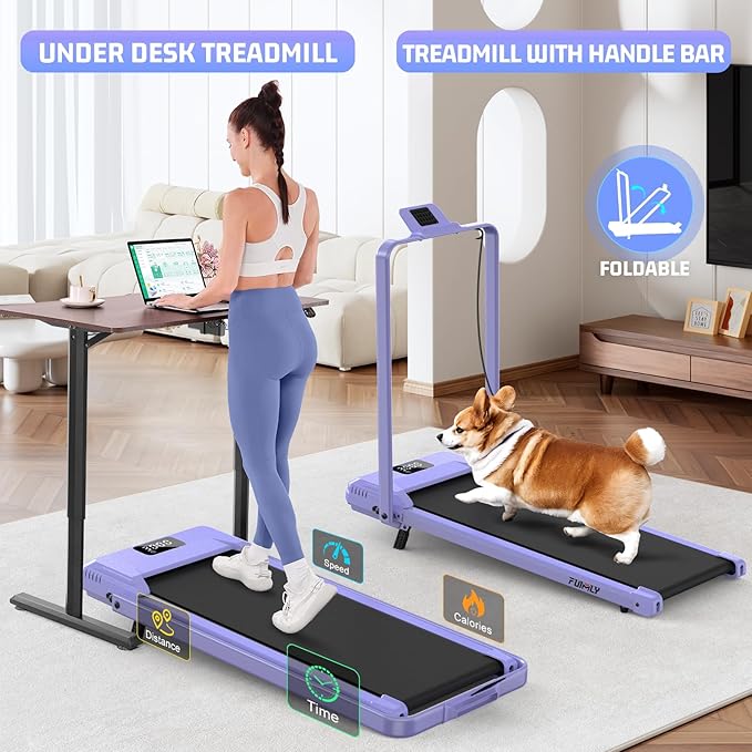 FUNMILY Upgrade Walking Pad Folding Treadmill with 12%/15% & Handle Bar, 3.5HP Foldable Under Desk Compact Treadmills for Home/Office/Gym, 400+lb Capacity, Shock Absorption