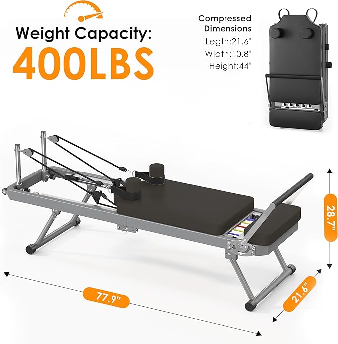 SogesPower Pilates Reformer Machine for Home Gym Workout, Foldable Pilates Equipment with High Strength Alloy Springs for Beginners, Up to 400lbs