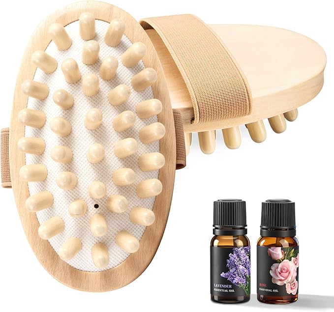 awrose 2 Packs Wood Therapy Massage Tools, Manual Meridian Massage Body Brush for Body Sculpting, Wooden Scalp Massager Tools for Cellulite Reduction, Muscle Pain Relief, Birthday Gifts for Women Men