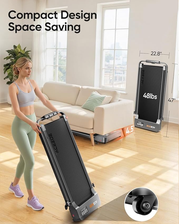 Walking pad Treadmill with Incline & Handle Bar, Folding Treadmill for Home Small Spaces, Compact Portable Under Desk Treadmill,Dual LED Display, 2.5Hp Quiet Running pad, APP, 300 lbs Capacity