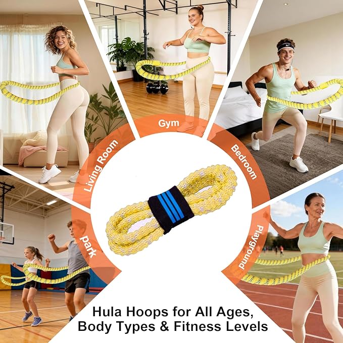 3 lbs Soft Spring Hula Hoop, Weighted Hoops for Adults, Foldable and Portable Hula with Body Tape Measure, Loss Fitness Hoop