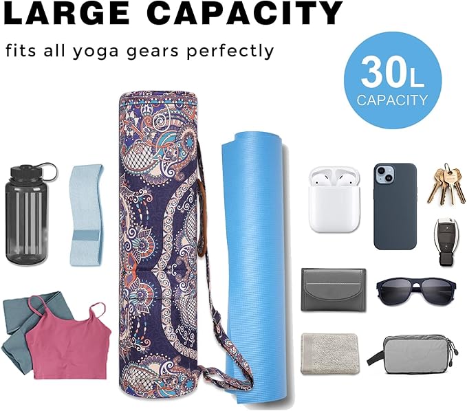 Yoga Mat Bag Full-Zipper Yoga Mat Carrier with Extra Wide Adjustable Strap 2 Multi-Functional Storage Cargo Pocket Stylish & Functional Yoga Bag Pilates Bag for Women & Men