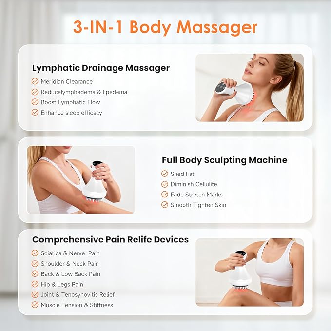 Body Sculpting Machine, Lymphatic Drainage Massager & Anti Cellulite Massage Tool, Helps Reduce Stretch Marks & Cellulite, Targeted Relief for Sciatica, Nerve, Hip, Joint & Muscle and Lower Back Pain
