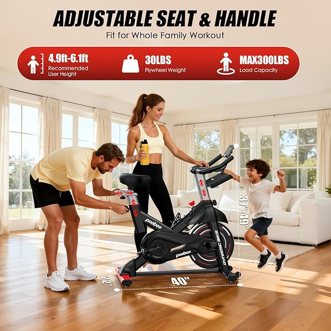 pooboo Exercise Bike, Adjustable Magnetic/Brake Pad Resistance Silent Belt Drive, Indoor Cycling Bike for Home Cardio, Fitness Stationary Bike with 350lbs/300lbs Weight Capacity &Upgraded Version Seat Solid Build 1