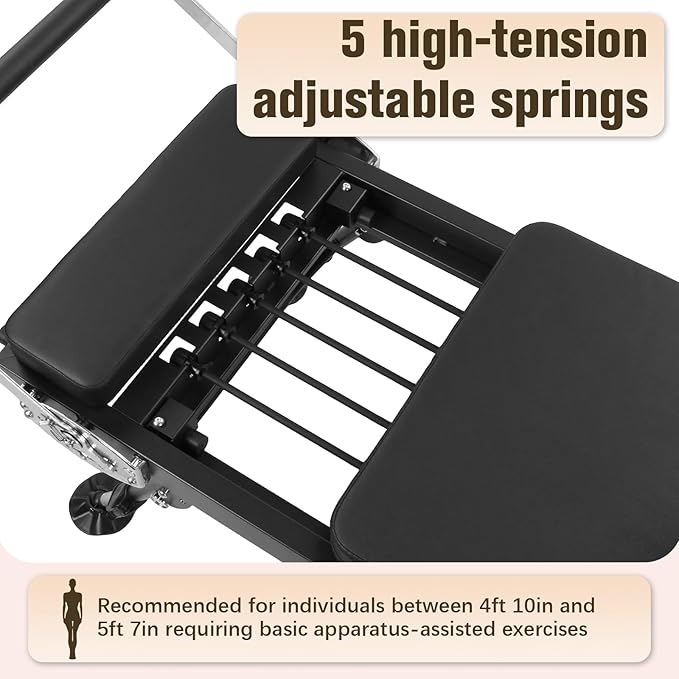 78 in Foldable Pilates Machine with Springs Resistance Pilates Reformer Bed 300 LBS Capacity Smooth Glide Carriage Reformer for Home and Studio Use