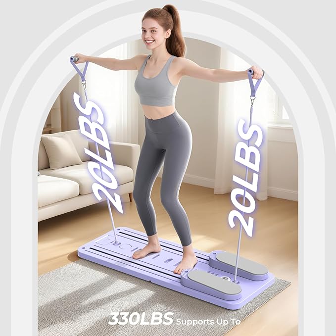 Multifunctional Pilates Board, Pilates Reformer Sets 7-in-1 Foldable Pilates Reformer Machine for Home Workout with Timer, Phone Holder, Push-up Bar, Ab Board, 330LBS Capacity Portable Set