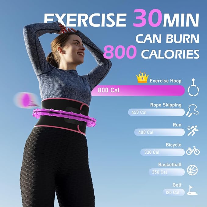 Weighted Hula Circle for Adults Weight Loss, Infinity Fitness Hoop Plus Size 51 Inch with Sweat Belt, Include 27 Detachable Links and Waist Trainer for Women