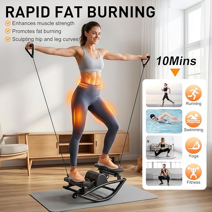Rock Stepper Side-to-Side Lateral Rocking Fitness Stepper for Women, Rock and Roll Stepper Exercise Rocker with Digital Monitor & Resistance Bands,Step Rocker Machine for Home Workout