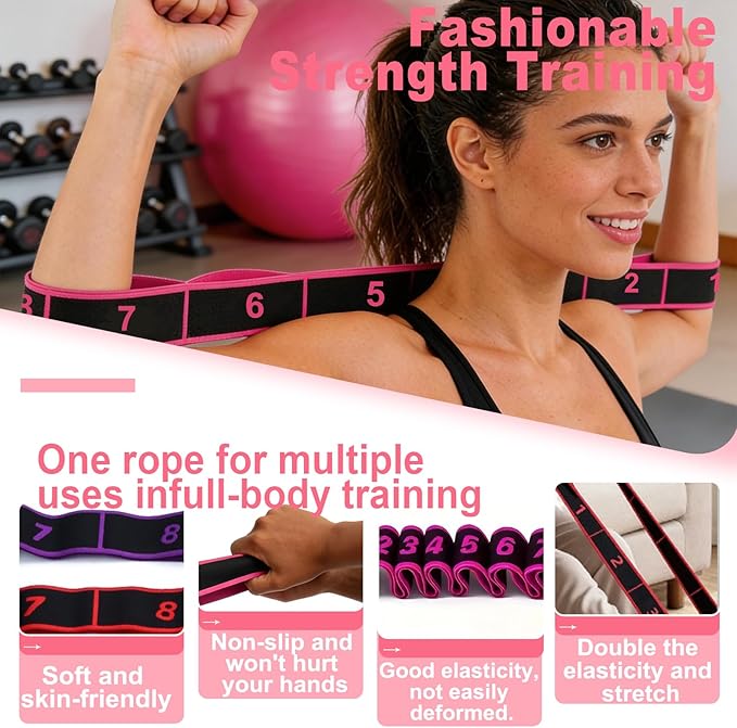 5 Pack Fitness Resistance Bands, Numbered Resistance Bands for Glutes, 8-Section Elastic Training Bands for Yoga, Stretching, Pilates, Fitness