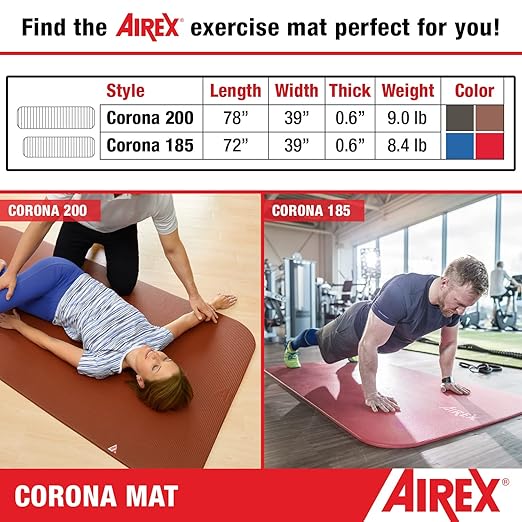 AIREX Corona 200 Premium Exercise Mat for Yoga, Physical Therapy, Rehabilitation, Balance & Stability Exercises, Pilates, Aerobics 78" x 39", Charcoal