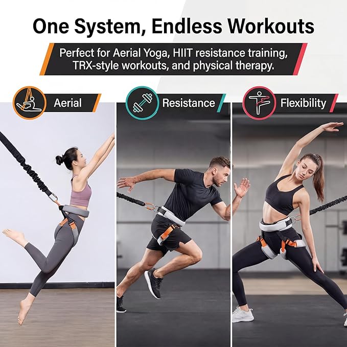 Bungee Fitness Equipment Set (Size S, 66–88 lbs), Low-Impact Joint-Friendly Trainer for Aerial Yoga & Dance, 360° Swivel Adjustable Harness, Shock-Absorbing Latex Resistance for Home Gym Workout
