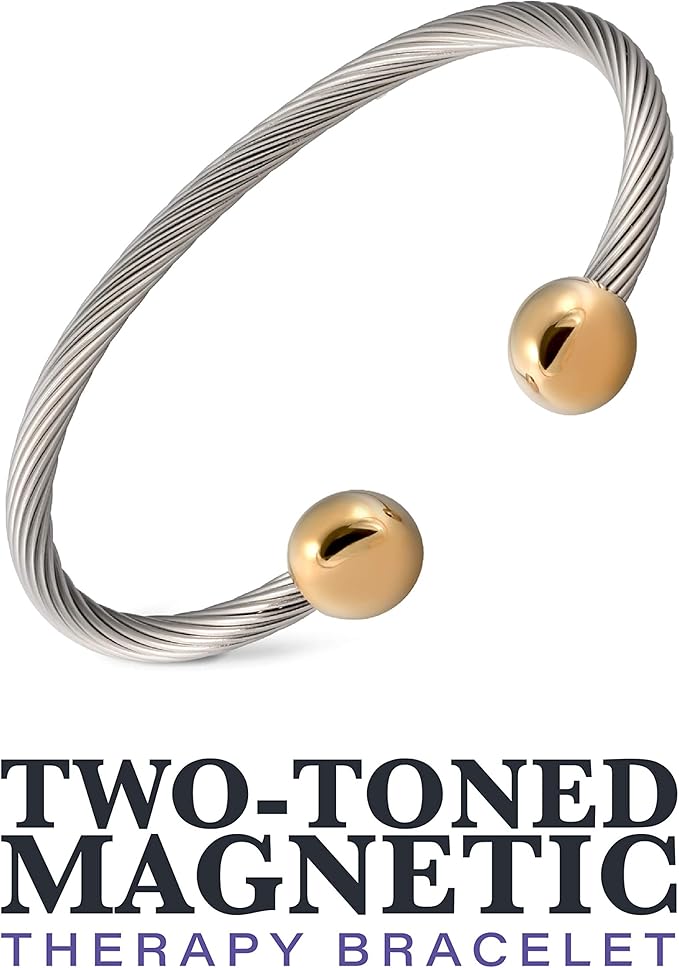2-Tone Stainless Steel Magnetic Therapy Bracelet High Power Magnets, For Men and Women, Adjustable Bangle