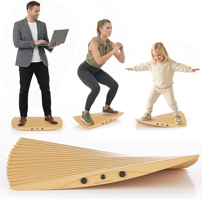 360° Wobble Balance Board for Standing Desk，Anti-Fatigue Rocker Board to Improve Focus, Burn Calories & Simulate Surfing & Skateboarding at Home or Office，Also Foot Strengthener & Stretcher for Plantar Fasciitis Relief.