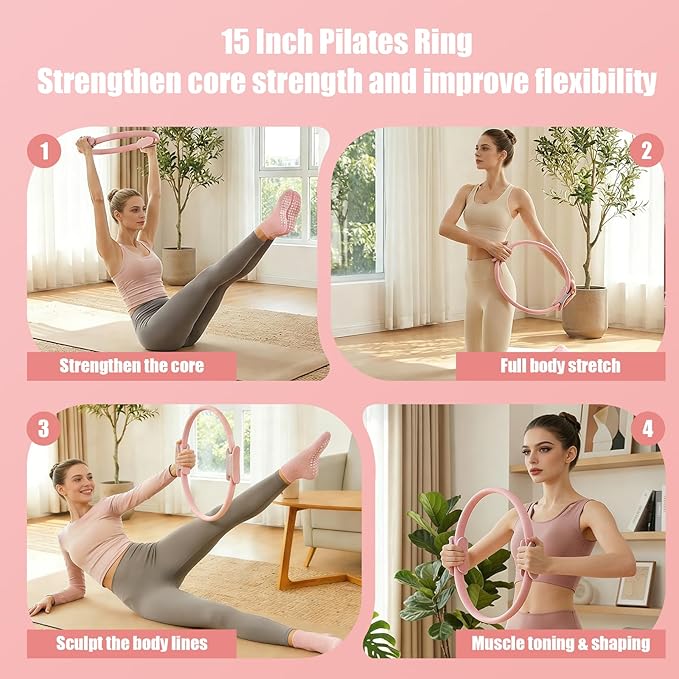 Pilates Kit for Home Workouts - 16 Pack Pilates Ring and Ball Set, Fabric & Rubber Resistance Bands, Figure 8 Stretcher, Yoga Ring & Grip Socks, Complete Pilates Accessories for Full Body Workout