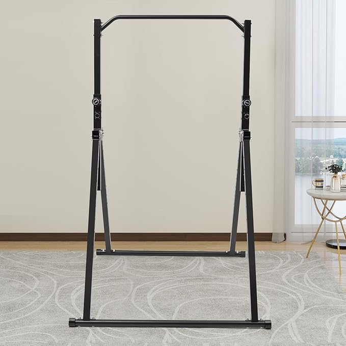 Triangular Pull Up Station, Foldable Power Tower Pull Up Bar Dip Station, Adjustable Height Multifunction Workout Stand for Home Gym Strength Training Equipment, Support 440lbs