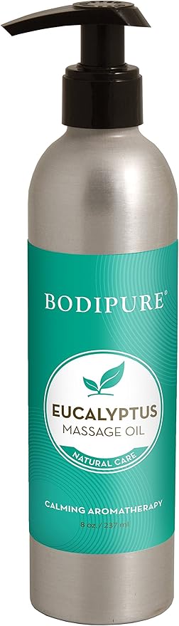BODIPURE Eucalyptus Aromatherapy Massage Oil for Body - Great for Professional Massage Therapy - Natural Therapy for All Skin Types - Massaging, Relaxing Muscles and Joints - Women and Men - 8 Ounces
