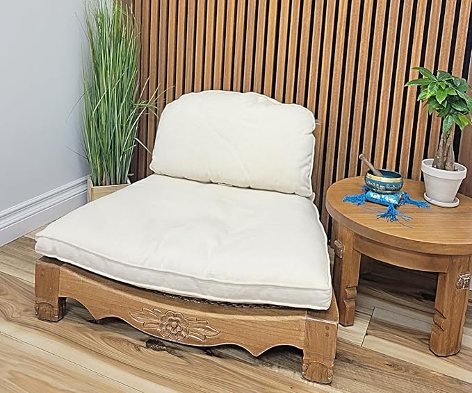 Handcrafted Wooden Meditation Chair with Woven Seagrass Seat, 30 x 28 x 18 inches (Beige)