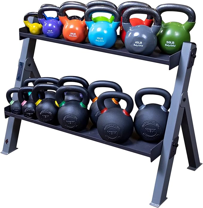 Body-Solid (GDKR100B) 3-Tier Kettlebell Rack - Compact, Durable Kettlebells Weight Stand for Home Gym, Fits 5-80 lb. Kettle bells