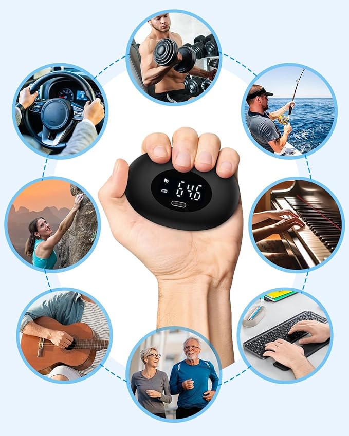 AMIR Hand Grip Strength Tester Trainer, Rechargeable Electronic Hand Dynamometer up 395 Lbs (180kg) Forearm - Gripper-Finger Grip Strengthener Exerciser, Stress Balls for Sport Home School