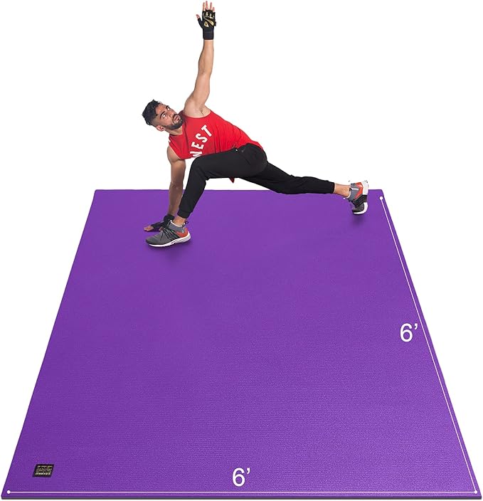 GXMMAT Large Exercise Mat 6'x4'/6'x5'/6'x6'(7mm), Thick Workout Mats for Home Gym Flooring, Extra Wide Non-Slip Durable Cardio Mat, Shoe Friendly, Perfect for Plyo, MMA, Jump Rope, Weights, Fitness
