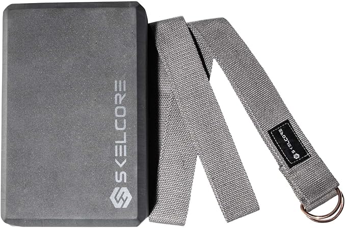 2-Piece Yoga Block & Strap Set - Non-Slip EVA Foam Block with Adjustable D-Ring Strap - Enhance Stability, Flexibility, Balance & Support in Every Pose