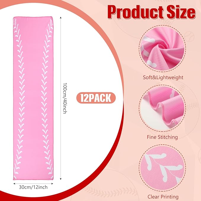 12 Pcs Cooling Towel Baseball Football Basketball Breathable Chilly Softball Soccer Ice Towel, 40"x12" Tennis Microfiber Accessories for Player