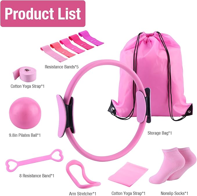 ASIEIT 13 PCS Pilates Kit for Women, Home Pilates Equipment with 5 Resistance Bands, 14'' Magic Circle, Pilates Ball and Ring, Compact Workout Set for Home Workout, Strength and Flexibility