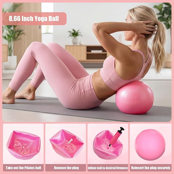 Pilates Kit for Home Workouts - 16 Pack Pilates Ring and Ball Set, Fabric & Rubber Resistance Bands, Figure 8 Stretcher, Yoga Ring & Grip Socks, Complete Pilates Accessories for Full Body Workout