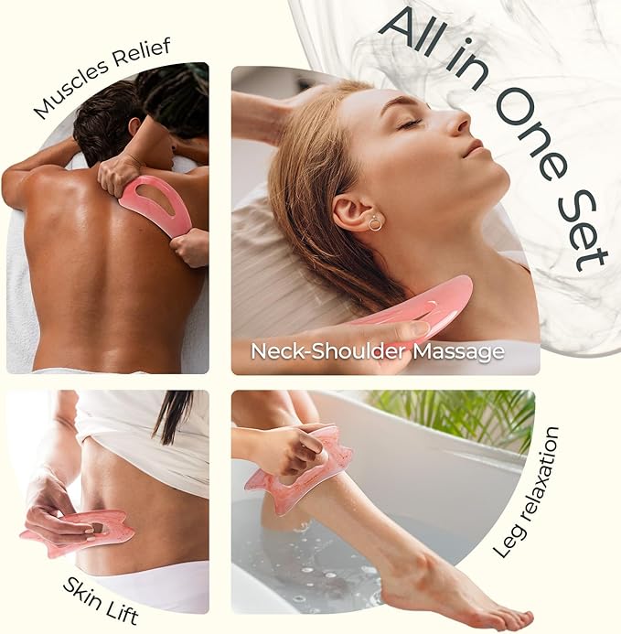 Scienlodic 2 Pcs Large Body Gua Sha Massage Tools (Pink, Resin) - Muscle Scraper for Back, Neck, Waist & Legs, Muscle Relaxation, Soothe Tension