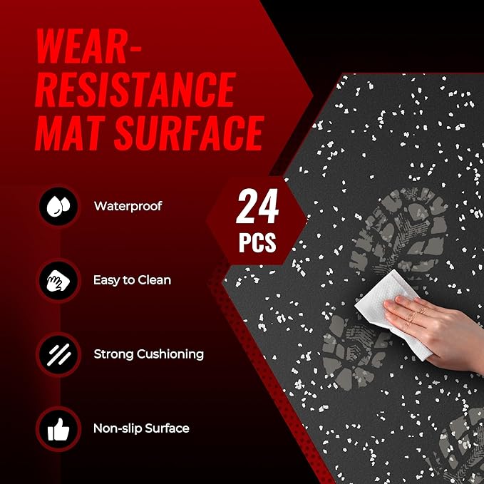 SUPERJARE 0.79'' Extra-Thick Exercise Equipment Mats, 24 Pcs 96 Sq Ft Rubber Top Floor Tiles with High Density EVA Foam, Interlocking Gym Flooring for Home Gym, Workout Mat, Black/Grey