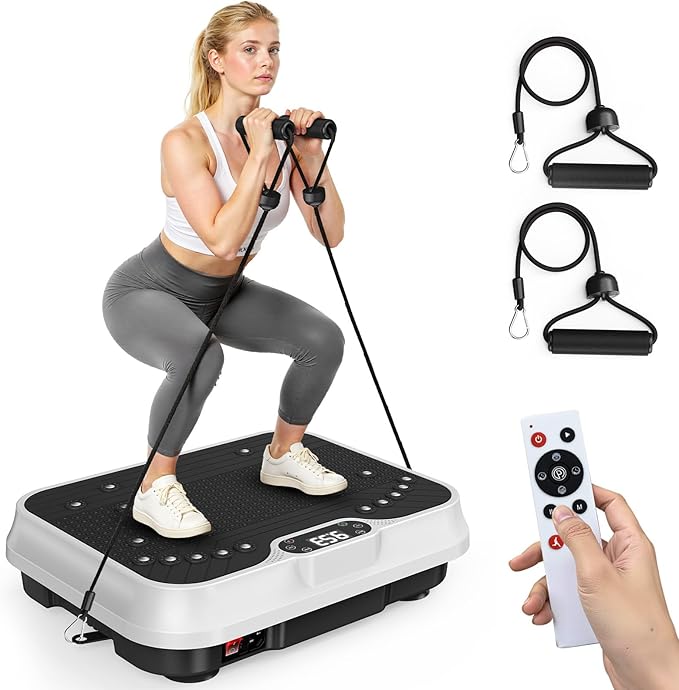 Bigzzia Vibration Plate Exercise Machine for Weight Loss – 100-Speed Platform with Remote & Resistance Bands, 450 lbs Capacity – Quiet Full Body Workout for Lymphatic Drainage at Home