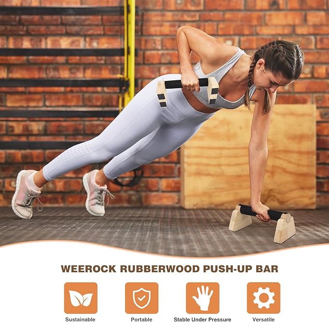 Wooden Parallettes 2 PCS Wood Push-up Stand for Exercise Home Workout Equipment Strength Training Non-Slip Base for Handstand Blocks, Pushup Handles & Planks