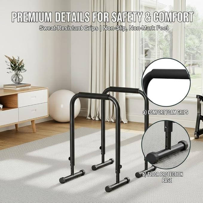 Adjustable Dip Bars, 440LBS Heavy Duty Dip Station for Home Gym, Stable Calisthenics Bars with Anti-Slip Grips for Upper Body Workout, Push Up Bars Portable Dip Stand (32"-36" Height)