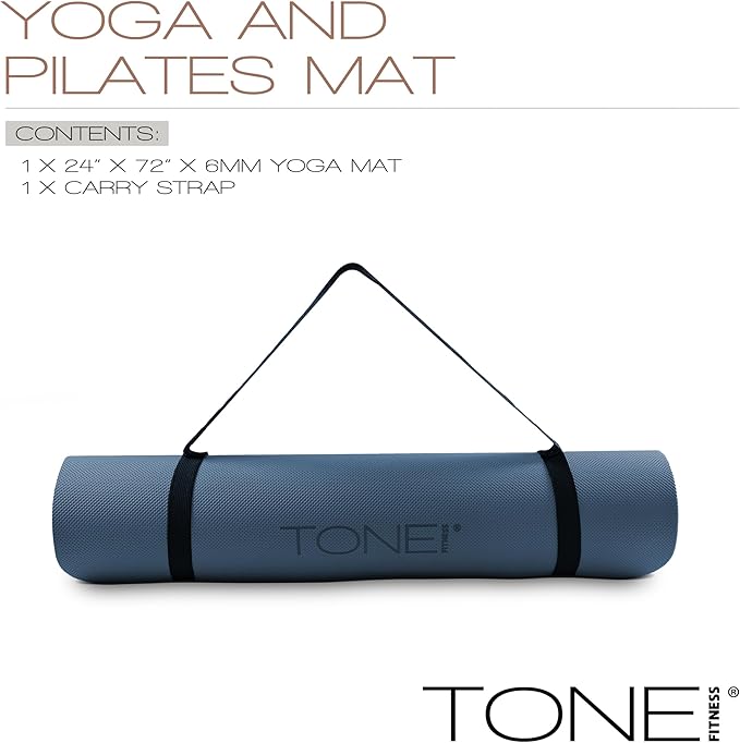 TONE Fitness Yoga Mat 1/4" Thick Non Slip Exercise & Pilates Mat for Home Workouts with Carrying Strap | Multiple Options