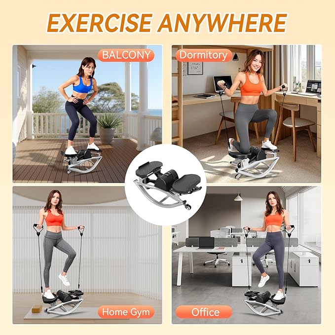 Rock Stepper with Digital Monitor, Low-Impact Compact Rock Stepper Side to Side with Resistance Bands and Non-Slip Floor Mat, Portable the Rock Stepper for Home, Apartment, Dormitory, Office