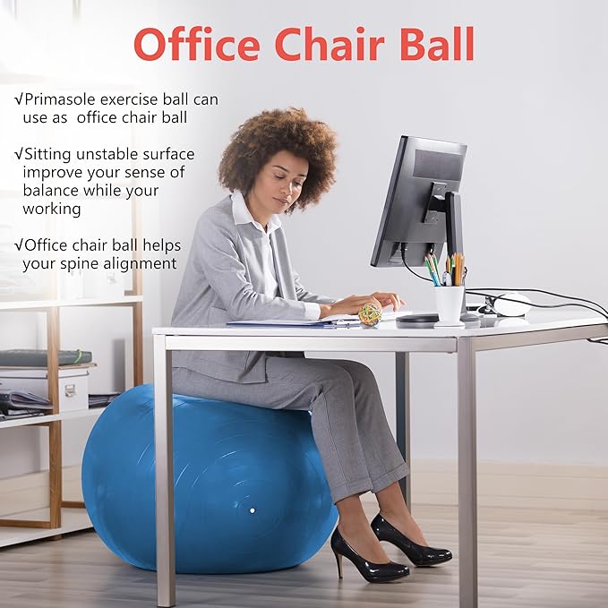 Primasole Exercise Ball for Balance Stability Fitness Workout Yoga Pilates at Home Office & Gym Birthing Ball for Pregnancy, Office Ball Chair