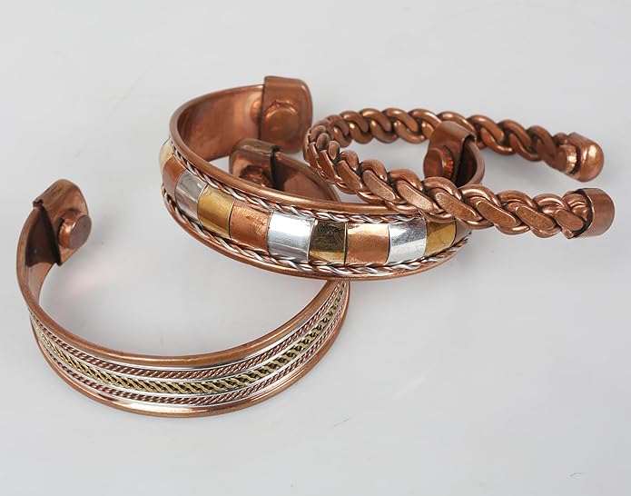 Copper Bracelet Tibetan Style. Hand Forged with Solid and High Gauge Copper Jewelry Cuff for Women Men. Combo of Different Designs