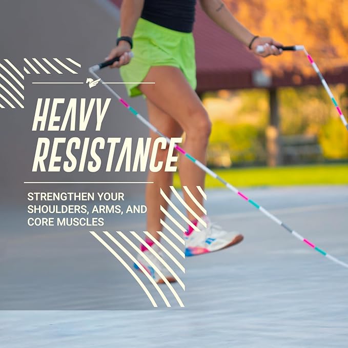 Elite Jumps - Heavy Beaded Jump Rope - 6.5oz Weighted Jump Rope for Women - Durable & Heavy Resistance - 10ft Long Adjustable Rope - Tangle-Free - Shatterproof 2” Beads - Long 8” Handles