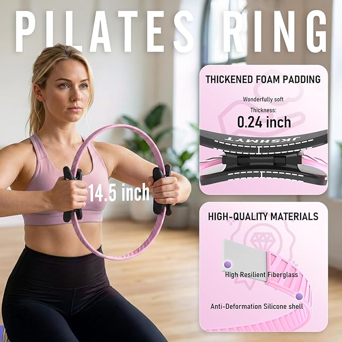 JKSHMYT Pilates Ring Fitness Circle for Women, Pilates Equipment – 14.5" Home Magic Exercise Workout, Better me Pilates Essentials Starter Set for Beginners Toning Shape Full Body
