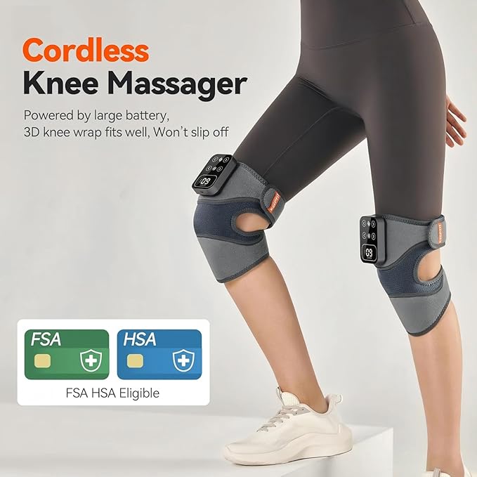 Cordless Knee Massager with Heat Vibration for Pain Relief, MAXwarm 4.0[2026 Upgraded] - Electric Heated Knee Brace with 5 Heat Levels and 3 Massage Mode, Gifts for Men Women (Grey, Pair)