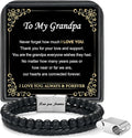 LUXEJEW Gifts for Men - Beaded Leather Bracelet 6mm Matte Agate Stone Bracelets for Men Dad Son Husband Boyfriend Grandpa Grandson Brother Uncle Nephew Adjustable Magnetic Clasp