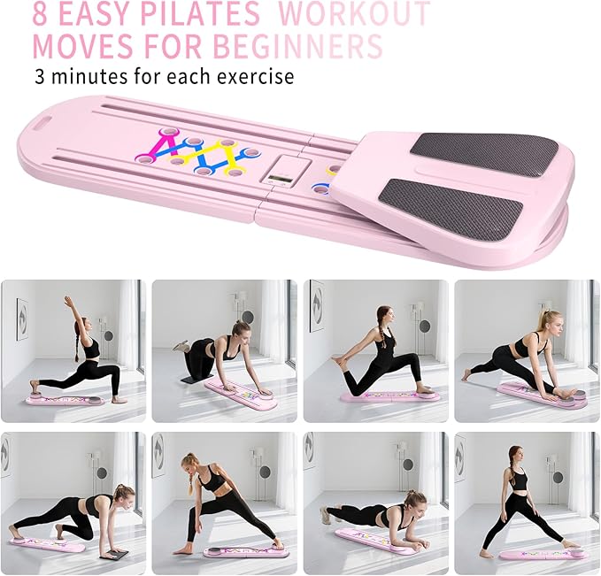 Pilates Board, Foldable Pilates Reformer Set for Home Workout with Timer, 6-in-1 Multifunctional Portable Reformer Pilates Machine at Home Pilates Equipment for Fitness, Exercise, Abs, Core Training