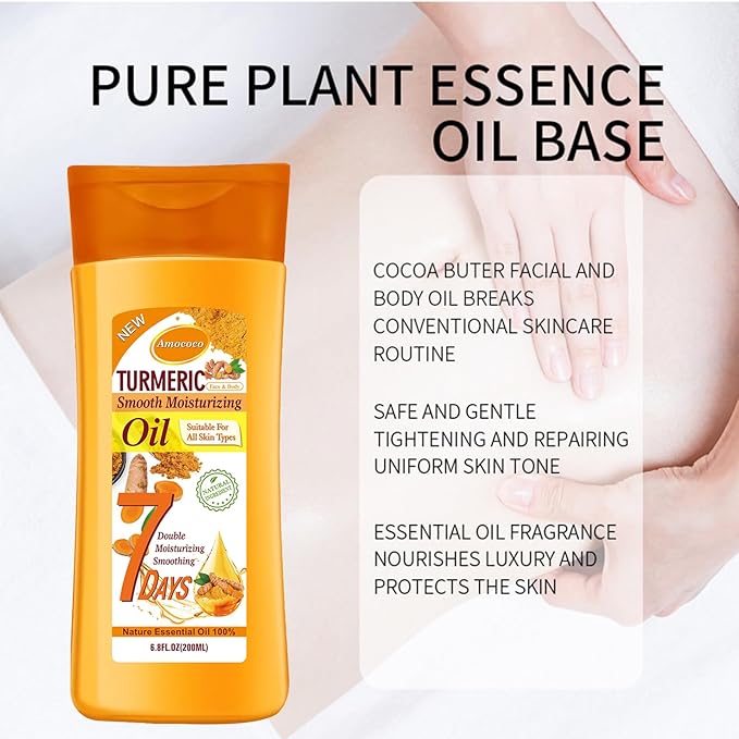 2 Packs Turmeric Oil, Natural Moisturizing Nourishing for Face and Body, Vitamin E Body Oil, Anti-aging, Wrinkle Skincare Essential oil for All Skin Types, 200ml*2