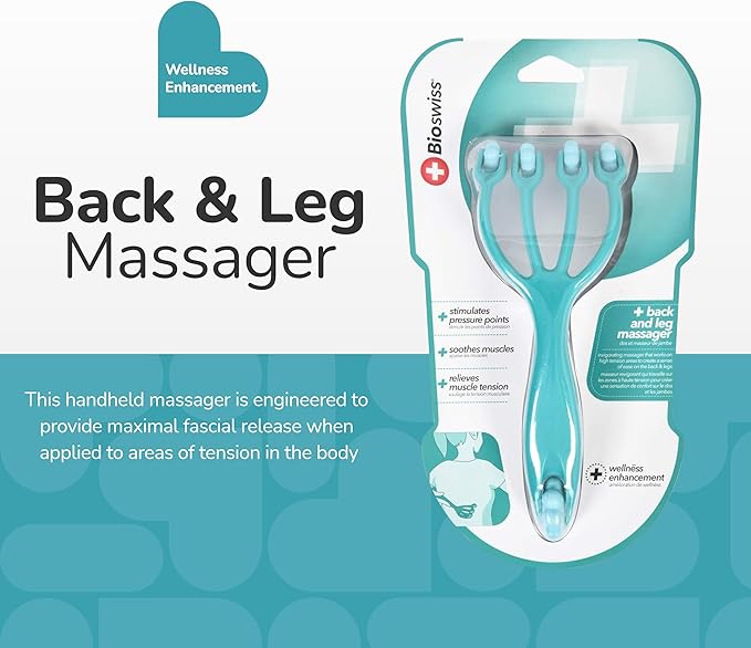 BioSwiss Claw Massage Roller, Handheld Muscle Massager with 5 Rotating Heads for Back, Legs, and Shoulder