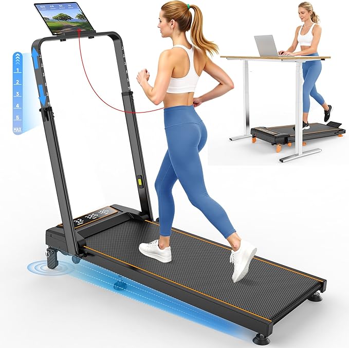 Walking Pad Treadmill with 12% Incline/Adjustable Height, Upgraded 3.5HP Walking Pad with Handle Bar, 4 in 1 Foldable Under Desk Treadmill, Electric Portable Treadmills for Home 350LBS, LED Display
