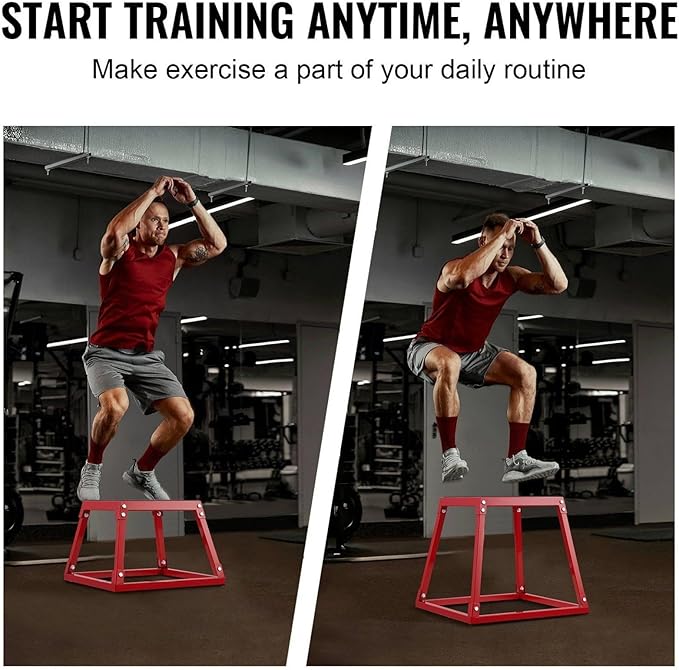 Plyometric Jump Box 18 Inch, Steel Plyometric Box for Fitness, Jumping Agility Platform for Home Gym, Strength Training Step Up Box - Red